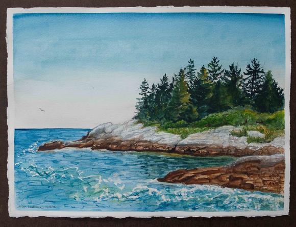 painting of Reid State Park, Maine, watercolor
