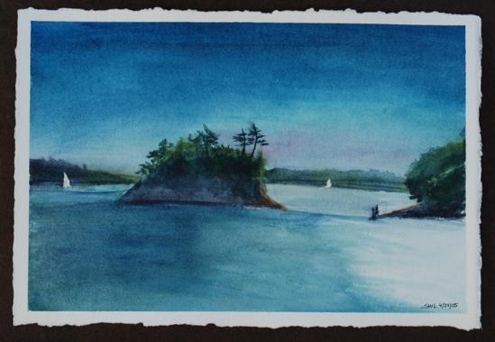 Googins Island watercolor by Sarah Laurence