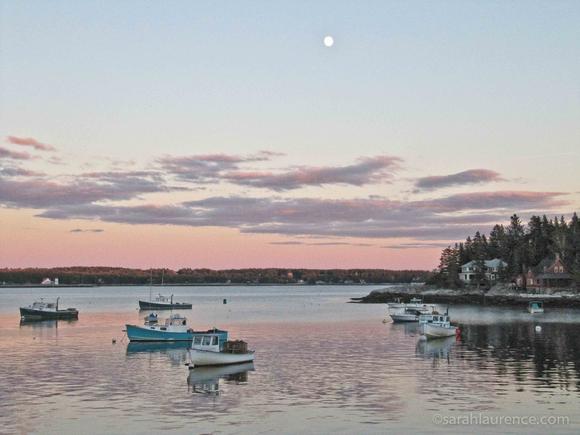 lobster boats, Maine, islands, sunset, harbor