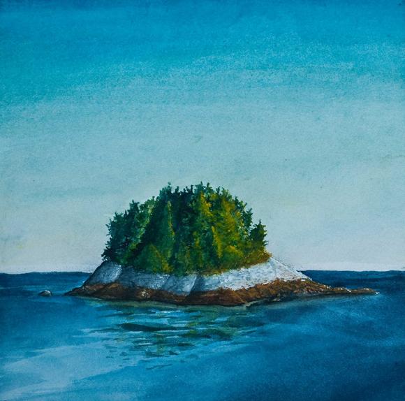 painting of Maine island, watercolor