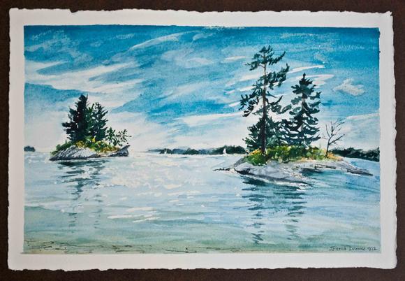 painting of Maine islands, watercolor